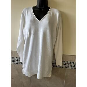 J.Crew Linen Blend White V-Neck Long Sweater SZ M NWOT